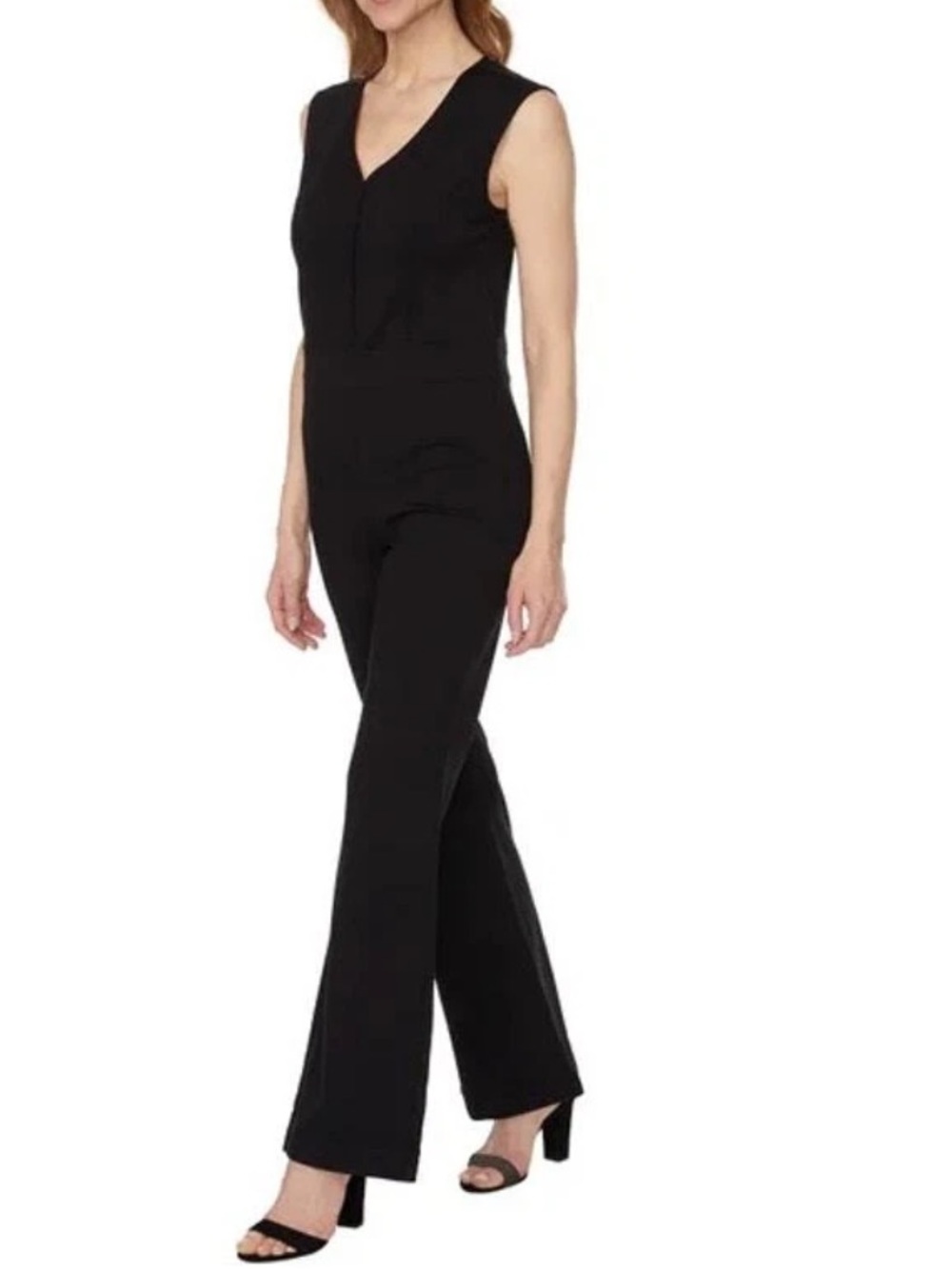 Buffalo David Bitton Sleek Black V‑Neck Sleeveless Chic Minimalist Jumpsuit L